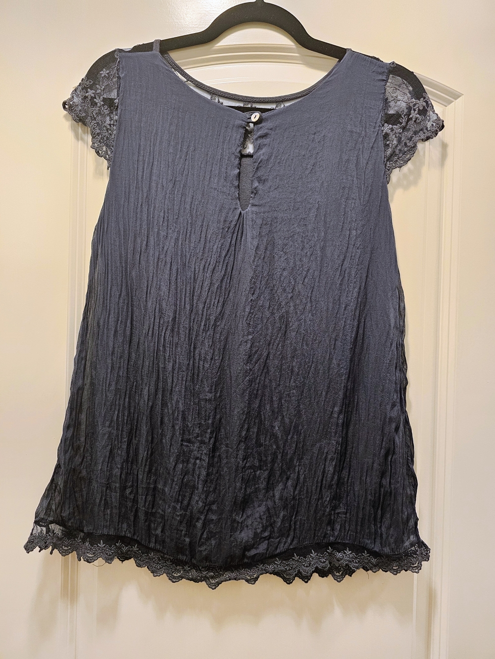 Carla Conti Italian Silk Navy Blue Lace Blouse Top Small Evening Occasion Date - Picture 4 of 7